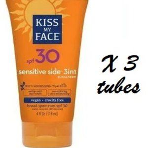 Lot of 3 Kiss my Face SPF30 Sensitive side 3in1 sunscreen ~ 4 oz each
